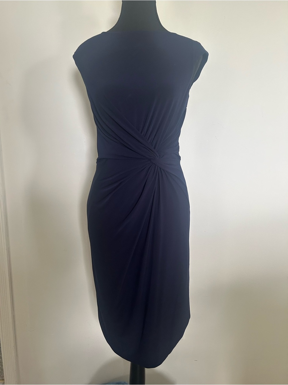 Ralph Lauren Navy Twist-Waist Midi Dress